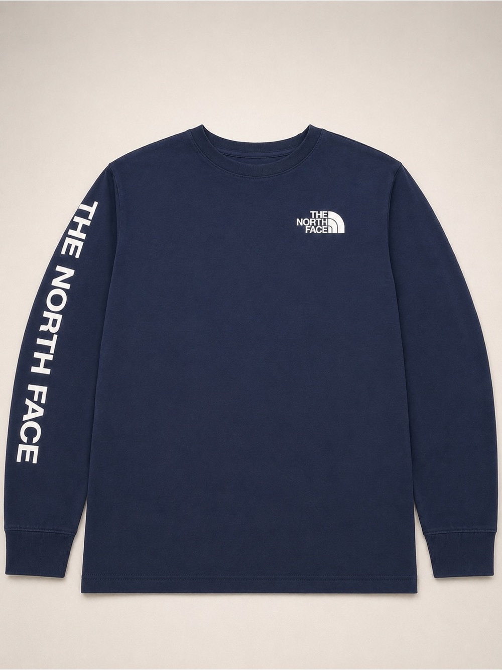 The North Face Men’s Long Sleeve Shirt Navy Blue Logo Sleeve Graphic Crewneck